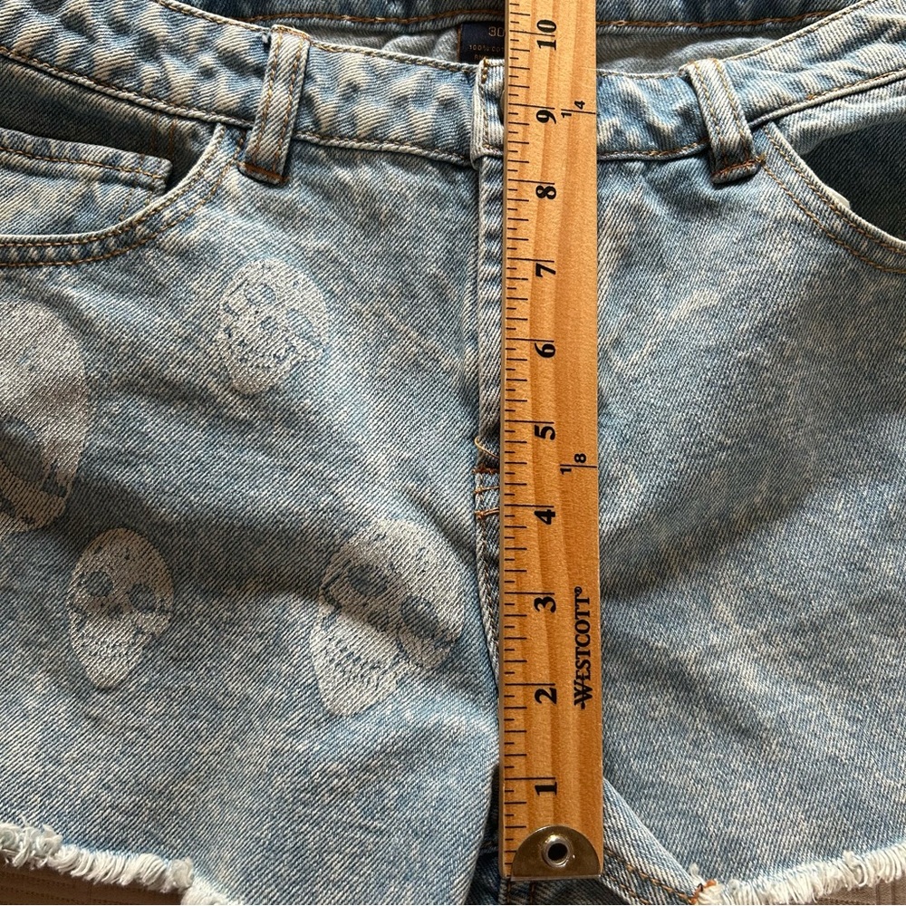 Tinsel denim shorts NEW women’s size 30 skulls y2k grunge blue distressed boho - Picture 8 of 16